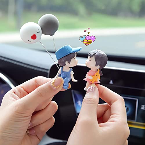 Image of Cute Car Decoration Lovely Couple Car Decoration Cute Cartoon Couples Action Figure Figurines Balloon Ornament Auto Interior Dashboard Accessories for Boys Girls Gifts (Pink Balloon)