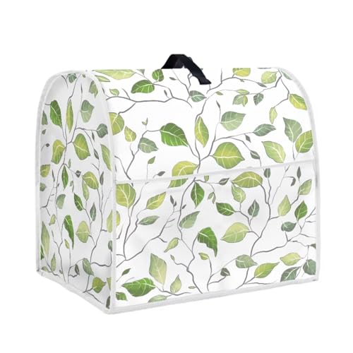 YUVAMAGIMO Green Leaves Stand Mixer Cover Compatible with Bowl Lift 6-8 Quart Kitchen Mixer, Cloth Dust Cover with Pocket for Extra Attachments