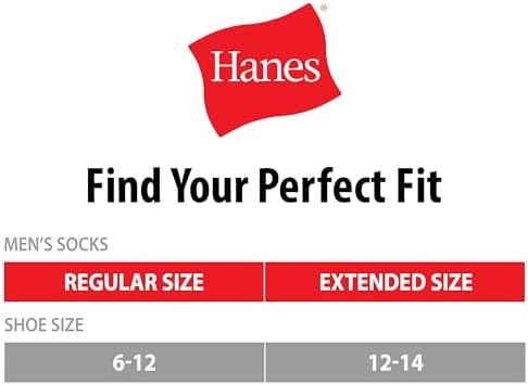 Hanes Mens Double Tough Socks, 12-pair Pack Crew Socks, White/Grey Foot Bottom, 6-12 - 5