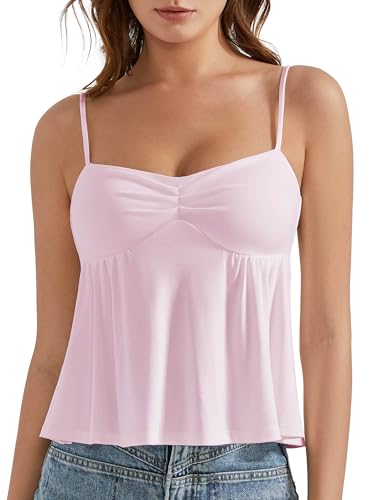 OMKAGI Cute Peplum Camisole Tops for Women Built in Bra Sleeveless Going Out Tank Top