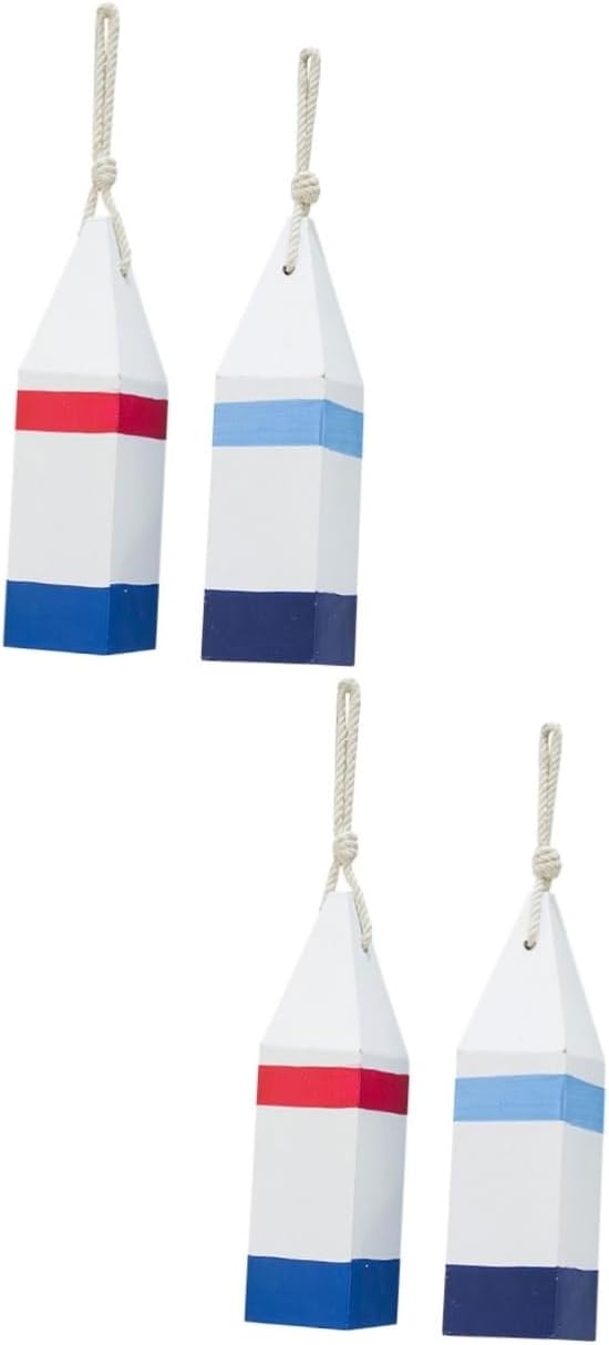 4pcs Mediterranean Wooden Buoy Decor Nautical Wall Art Pendant Buoy Ornaments for Home Decoration Premium Craftsmanship Refreshing Ocean Atmosphere
