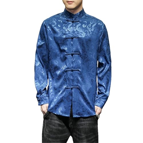 Chemise jacquard homme style chinois rétro en satin à manches longues