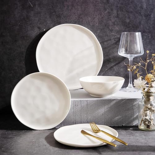 Image of LERATIO Ceramic Dinnerware Sets for 4,Porcelain Plates and Bowls Sets with Wavy Edge,Microwave & Dishwasher & Oven Safe,Light Weight & Scratch Resistant Dishes Sets