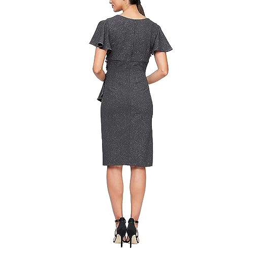 Image of S.L. Fashions Womens Midi V-Neck Sheath Cocktail Dress W /Flutter Sleeves, Wedding Guest (Petite and Regular Sizes)