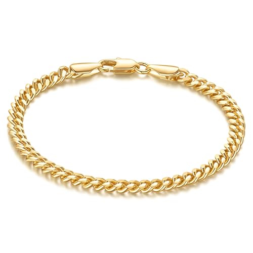 14K Gold Bracelets for Men Cuban Link Chain for Mens Non Tarnish Dainty Charm Bracelet Gift with Lobster Clasp Gold Jewelry 6.5/7/7.5/8/8.5in