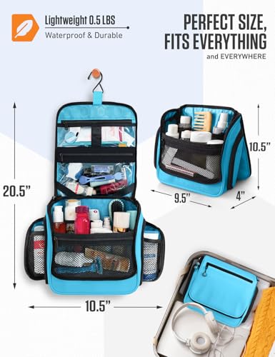 Image of VENTURE 4TH Hanging Travel Toiletry Bag 18 Compartments - Tiffany Blue | Hangs on rails, hooks or doors; stands upright. Removable TSA pouch. Water-resistant Nylon 290D Twill, reinforced stitching.