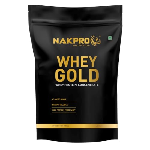 Image of NAKPRO Gold 100% Clean Raw Whey Protein Concentrate, 500g Unflavoured | 28g Protein | Trustified Certified & No Adulteration | Fast Absorbing Whey Protein Powder