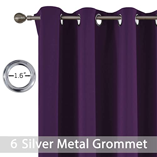 Yakamok Blackout Curtains Room Darkening Thermal Insulated Grommet Top Solid Window Curtains for Living Room, 42W x 63L,Purple,2 Panels