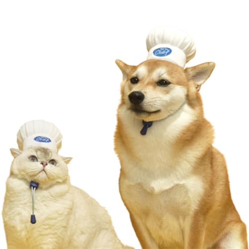 MeiAOBest Chapeau de chef pour animal de compagnie, chapeau de costume d'Halloween pour chat, chapeau de chef de cuisine pour chien, chapeau de cosplay pour chat et chien