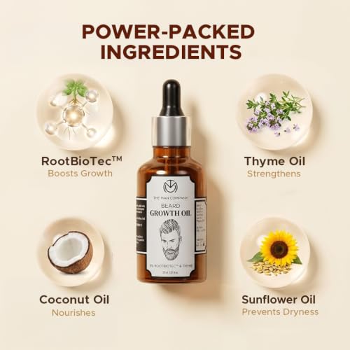 Image of The Man Company Beard Growth Oil for Men | 30ml | Fast Beard Growth | Promotes Thick Beard| Reduces Patchy Beard | 3% RootBioTec + Thyme | Fast Absorption & Lightweight