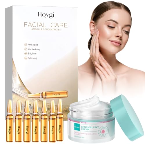 Crema Hidratante Facial+Acido Hialuronico Serum Facial,Revitalizante Serum Ampollas,Crema Antiarrugas,Hidratante Facial y Antiedad,Efecto Tensor Inmediato,para Todos los Tipos de Piel