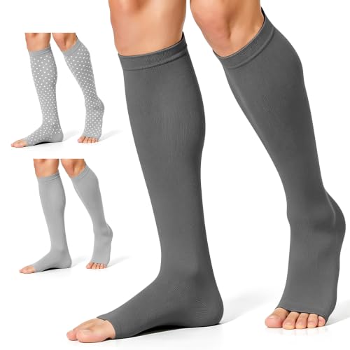 Image of CHARMKING 3 Pairs Open Toe Compression Socks for Women & Men Circulation 15-20 mmHg is Best Support for All Day Wear
