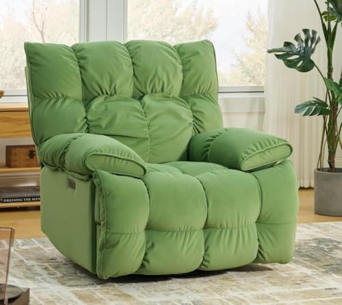 Image of SITJOY Oversized Power Swivel Rocker Recliner Chair, Overstuffed Extra Wide Rocking Chair for Big and Tall, Glider Recliner Nursery Chair, USB Charging, Soft Breathable Fabric in Green, Power