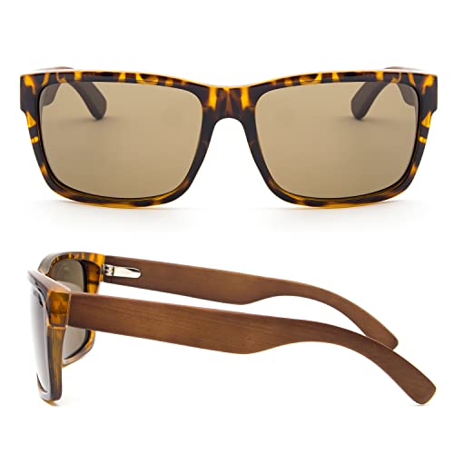 ANDOILT Wood Polarized Sunglasses for Men Women Trendy Vintage Retro Fashion Square Wooden Bamboo Frame Sun Glasses4