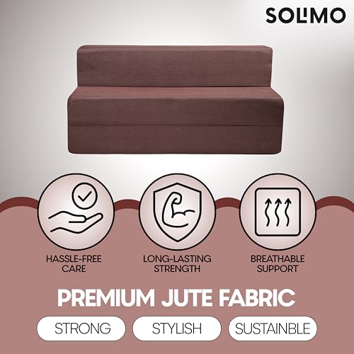 Image of Amazon Brand - Solimo 3 Seater 5 * 6 Jute Fabric Washable Cover Sofa Cum Bed 3 Seater Double Foam Fold Out Sofa Cum Bed (Finish Color - Brown Delivery Condition - Pre-Assembled)