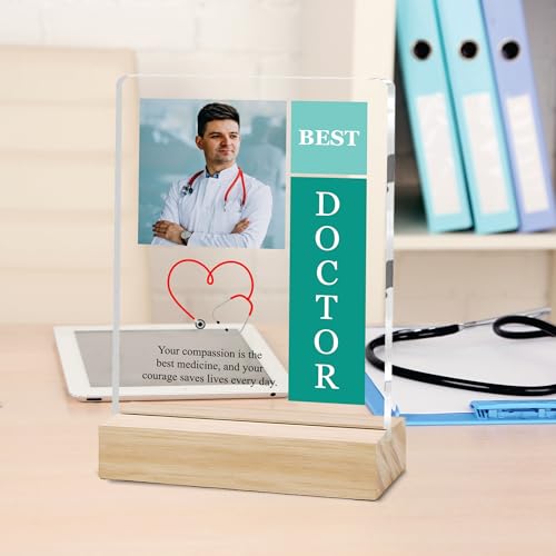 Image of Giftplease Best Doctor Photo Plaque with Wooden Stand | Personalised Gift for Doctors | Thank You Gift for Medical Professionals | Home Office Table Decor |Appreciation Frame for Doctor DCT 01