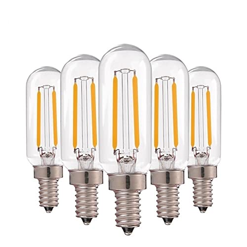 1fortunate lights, Paquete de 5 bombillas de filamento LED T25 tubulares 2W E14 AC220V bombilla de lámpara colgante de araña retro