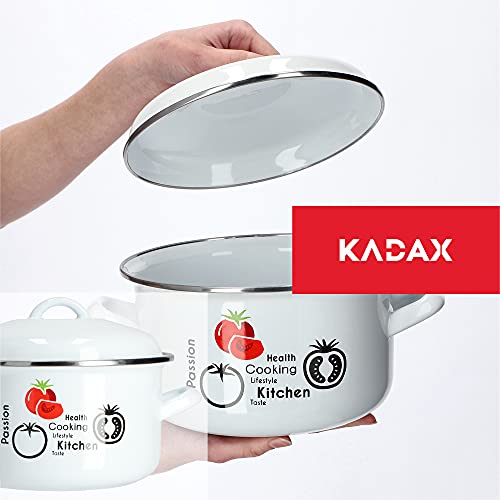Foto von KADAX Kochtopf mit Deckel, Topf, Stahl-Emaille, Suppentopf mit ergonomischen Griffe, Gemüsetopf für alle Herdarten, auch Induktion, Fleischtopf, stabil, rund (20cm, 3.4L, Weiß)