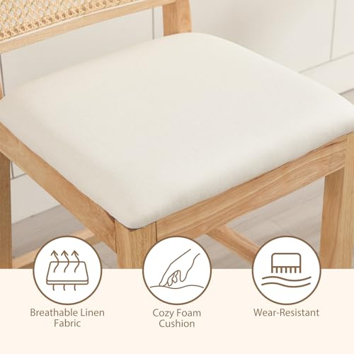 Image of Rattan Counter Height Bar Stools, 25.6'' Modern Counter Stools with Cane Back, Mid Century Bar Chairs for Kitchen Counter /Home Bar /Cafe, Set of 2, Cream