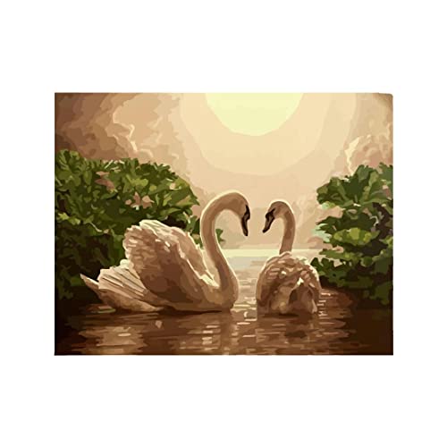 Image of RANGOLI 100% Cotton Stretched Canvas Painting 400 GSM, Framed Two Swans Canvas Abstract Wall Art for Living Room, 3D Paintings for Wall Decor (24 x 36 Inch With Frame)
