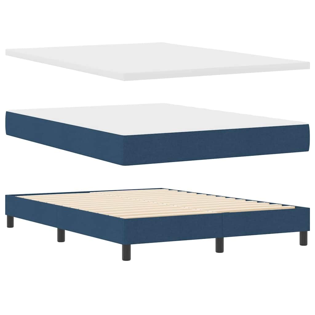 Cama con somier azul, 140 x 190 cm, con colchón y cabecero ajustable, núcleo de muelles ensacados, superficie de descanso de resistencia media, madera y madera de pino, patas negras, diseño