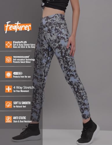 Image of TECHNOSPORT Womens Skinny Fit Activewear Tights for Running, Gym, Sports and Regular Use, Antimicrobial and Printed