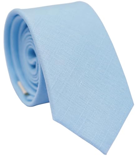 BELLUNO Mens Skinny Ties Cotton Linen Blend 2.5 inch Slim Neckties Baby Blue Tie