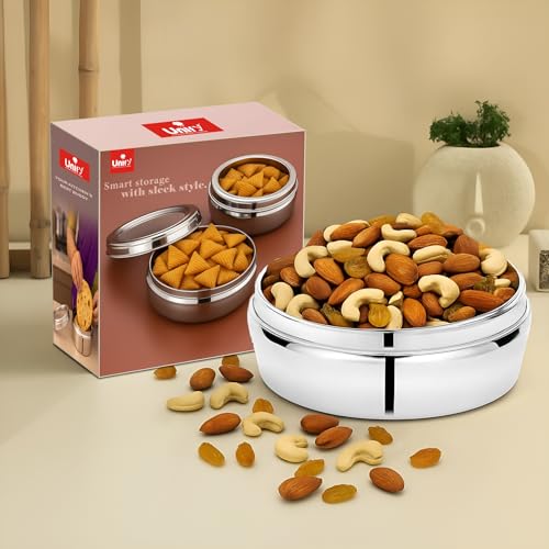 Image of Unify 2 Pieces Stainless Steel Flat Storage Container Set with See-Through Lid | (1 Ltr & 1.2 Ltr) | Puri Dabba | Airtight Multipurpose Kitchen Canisters