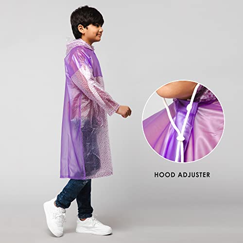 Image of THE CLOWNFISH Polyester Drench Dew Series Unisex Kids Waterproof Single Layer Pvc Standard Length Longcoat /Raincoat With Adjustable Hood.
