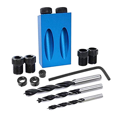 Wood Woodwork Guides Joint Angle Tool Carpentry Locator, 15 Degree Pocket Hole Jig Kit, Dowel Drill Joinery Kit 6/8/10mm(14Pcs)