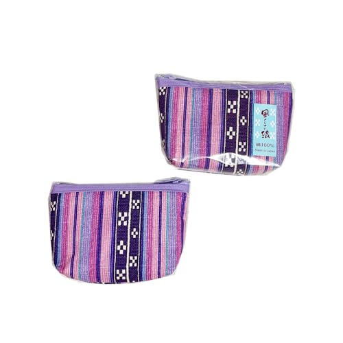 ポーチ 雑貨 沖縄 お土産 ミンサー織 プリント 日本製 ミンサー ミニポーチ 風結 (紫) - くば笠屋 - 商品画像