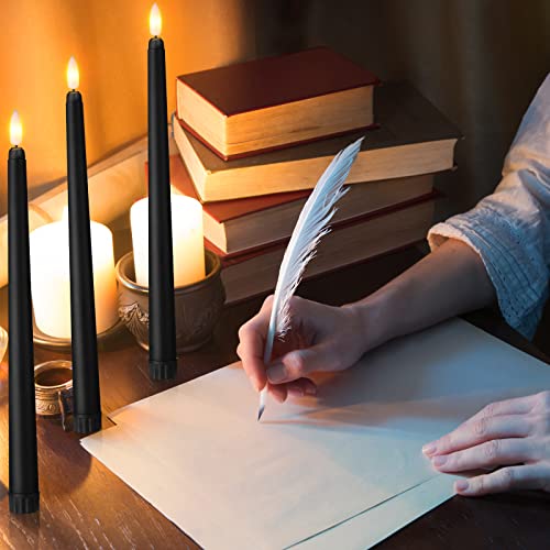 Image of Handepo 48 Pack Flameless Taper Candles Realistic with Yellow Flickering Candlelights Plastic 11 Inch Last Long Battery Operated Window Candlestick for Halloween Christmas(Black)