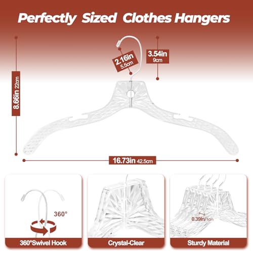 UEAKPIC Clear Crystal Plastic Hangers 12 Pack, Heavy Duty Clothes Hangers by UEAKPIC - Used condition - Image 2
