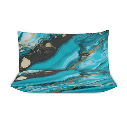 Housse de couette en marbre bleu 3 pièces avec 2 taies d'oreiller ultra douces pour grand lit - 4