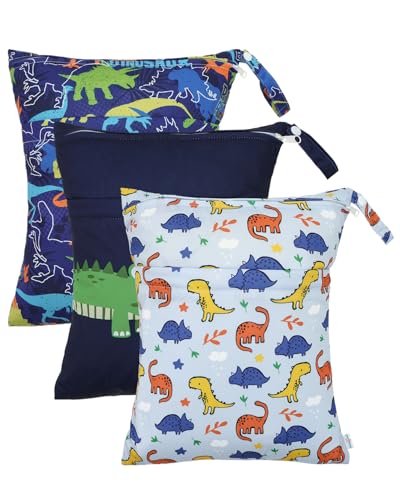 Image of babygoal Wet and Dry Pockets for Baby Nappies, Washable Travel Bags, Beach, Pool, Gym Bag for Swimsuits and Wet Clothes, with Two Zip Pockets, Colour: 40, 30cm x 36cm, Wet and Dry Bag