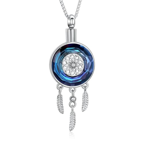 QGJNSGC Collier urne funéraire en acier inoxydable avec pendentif attrape-rêves pour homme et femme, Acier inoxydable