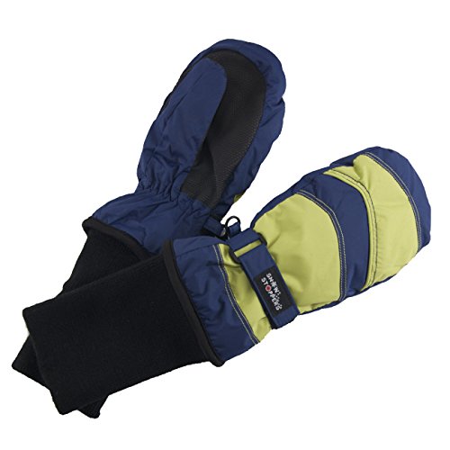 SnowStoppers Kids Waterproof Long Cuff Winter Mittens (Small (1-3 years), Navy & Lime)
