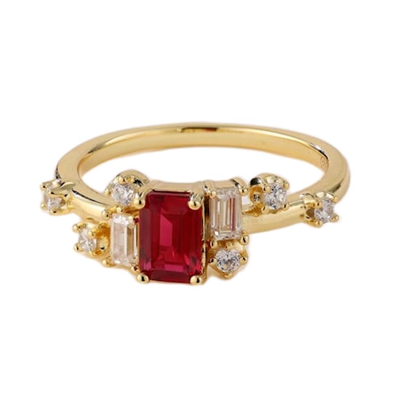 Bague imposante argent 925 rubis naturel rouge anneau plaqué or diamants LK_DHR_0097