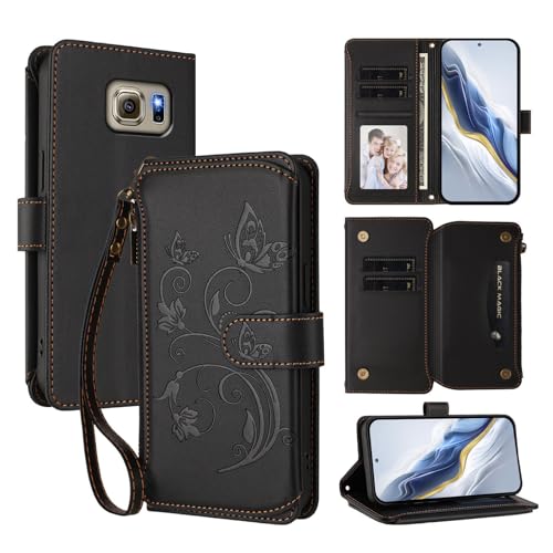JayModCase Funda para Samsung Galaxy S6 Portafolio Piel PU Premium Flip Folio Magnético con Ranuras, Soporte y protección Case Protectora para Samsung S6   Negro