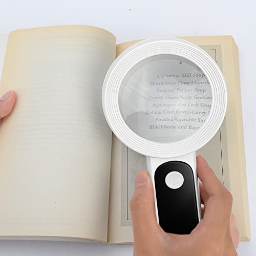 Magnifying Glass with Light, 30X Handheld Large Magnifying Glass 18LED Cold and Warm Light with 3 Modes, Illuminated Lighted Magnifier for Seniors Reading, Inspection, Coins, Jewelry, Exploring