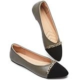 BABUDOG Women's Black Flats Shoes,White Dress Shoes for Women,Crimping Faux Suede Ballet Flats Comfortable(Grey.US8)