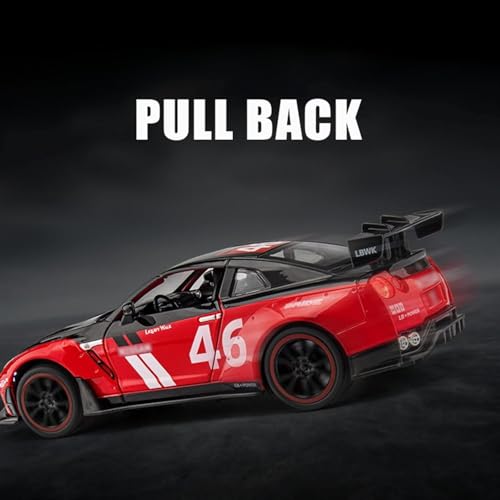 Image of 1:24 Nissan GTR R50 Diecast Model Car | Alloy Metal Pull Back Toy Vehicle with Sound, Light & Openable Doors | Racing Car Toy for Kids & Collectors (RED)