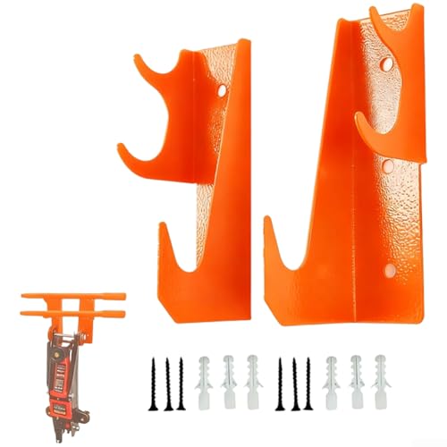 Wagenheberhalter aus Stahl mit zwei Haken, Wandhalterung zur sicheren Aufbewahrung von ein- oder zweiteiligen Wagenhebern, für Auto- oder LKW-Garagen (Orange)