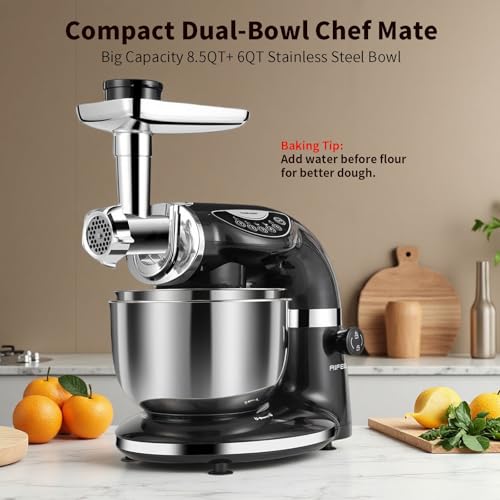 Stand Mixer, 8.5QT+ 6QT Two Stainless Steel Bowls Electric Food Mixer Black - Image 5
