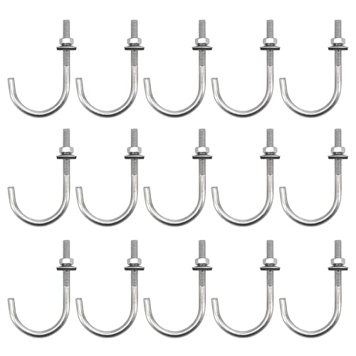 Gancho de tornillo M6 x 25 x 70 mm con tuercas, arandelas de acero inoxidable 304, pernos de anclaje para hormigón en J, 15 unidades
