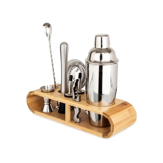 Kit Bartender Woodline com Coqueteleira Aço Inox 750ml com Suporte de Bambu para Drinks Cocktails Caipirinha