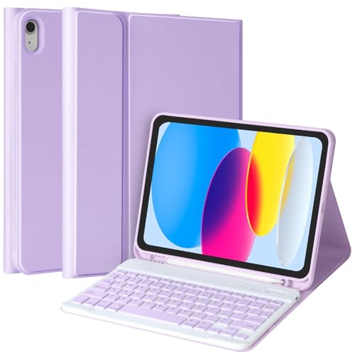 MMK iPad 第11世代 第10世代 ケース キーボード付き (2022年 10.9インチ) ワイヤレス取り外し可能キーボード ペンシルホルダー iPad 11インチ (A16 2025) 第10世代 (10.9インチ 2022) (パープル新)の商品画像（Amazon）