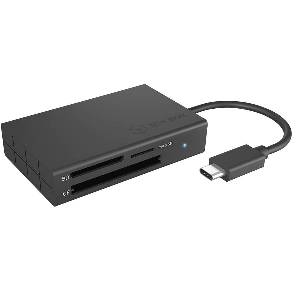 ICY BOX IB-CR401-C3 USB 3.0 Type-C Kartenleser für CF, SD und microSD Speicherkarten, SD 4.0/UHS-II, Aluminium, integriertes Kabel, schwarz