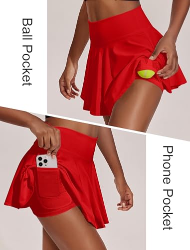 Image of PINSPARK Womens Tennis Skirt Pleated Athletic Skirts with Pockets Shorts High Waisted Golf Skort for Workout Pickleball
