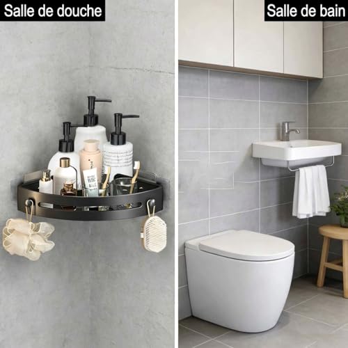 Étagère de douche ventilée 2 niveaux en plastique durable gris avec fixation adhésive - 6
